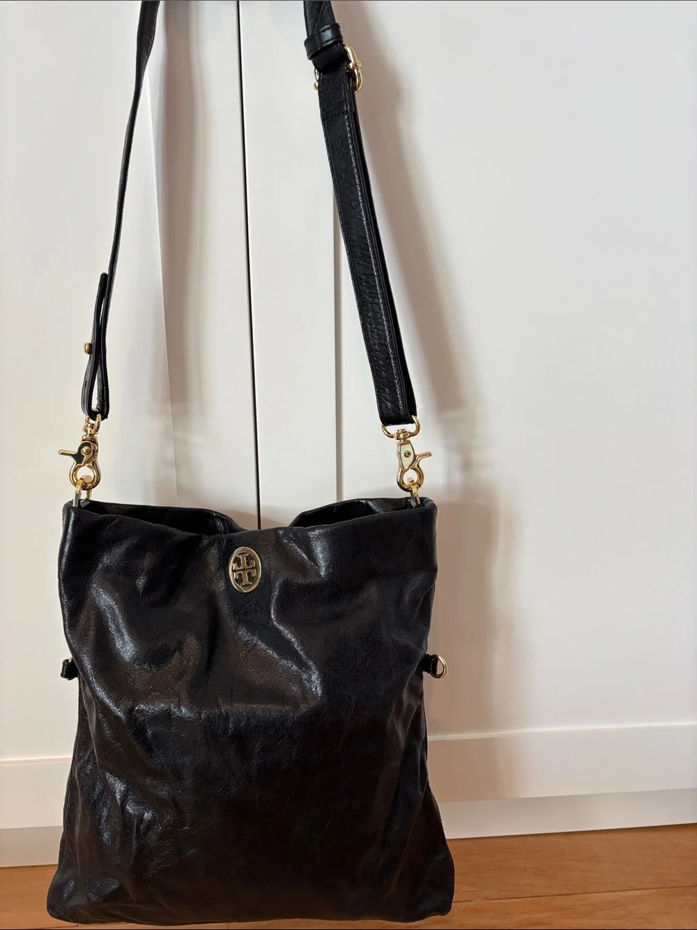 Tory Burch Convertible Fold-Over Leather Crossbody/Shoulder Bag